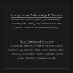 I offer concept-based wallcoverings and artworks, weaving a story into every wall. My creations are fully customized, meticulously crafted from the first sketch to the final installation on site.