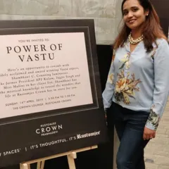 Standing by the event poster for a "Power of Vastu" session I conducted for Rustomjee. My workshops are designed to offer practical, actionable wisdom that you can apply to your life and spaces immediately.