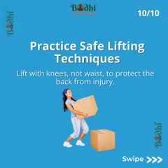 Protect your back from injury with safe lifting techniques. Always lift with your knees, not your waist. This simple habit can save you from a lifetime of pain.