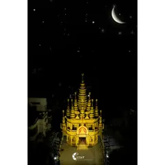 A stunning Durga Puja pandal in Prayagraj, glowing under a starry night sky. My night photography focuses on capturing the brilliant illumination and intricate design of these structures, making them look truly divine.
