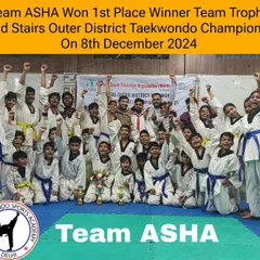 This is what teamwork and dedication look like. Team ASHA celebrating our 1st place team trophy at the 2nd Stairs Outer District Taekwondo Championship. We train hard and we win together.