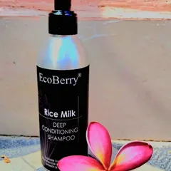 This is our Rice Milk Deep Conditioning Shampoo, a 2-in-1 product that cleanses and conditions. It has a gentle, low-lather formula that effectively cleans the hair while taming frizz and leaving it smooth.