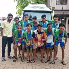 Our Under-15 boys celebrating their victory at the All India football tournament in Goa. This win was earned through countless hours of practice and a powerful team spirit.