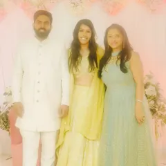 Posing with the happy couple, Naini and Sagar, at their engagement ceremony. I curated the entire event, from the theme and games to the anchoring, to reflect the vibrant energy of the Sindhi and Gujarati families.