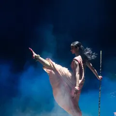 A powerful moment from the theatrical production 'Sitayana'. This dynamic pose, captured mid-action, showcases the strength and storytelling central to my contemporary and classical dance fusion performances.