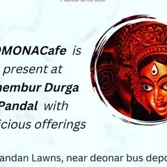 Announcing my presence at the Chembur Durga Pandal. I love being part of community celebrations and offering delicious food to add to the festive joy.