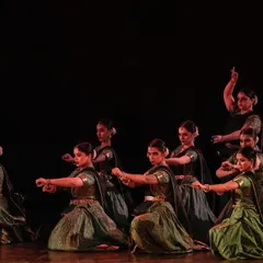 A powerful formation from 'Ek Anant'. Group choreography allows us to create stunning visual tableaus on stage, bringing epic stories to life with the energy of many dancers moving as one.