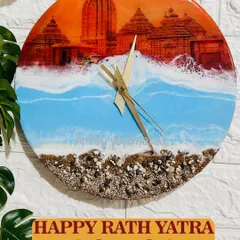 I crafted this special Jagannath Puri wall clock to capture the meeting of divine faith and the endless ocean. The design features the sacred temple against a sunset sky, with real sand and textured waves, bringing a piece of Puri's spiritual energy into your home.