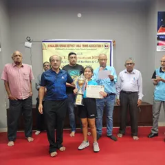 Anaya Agarwal holding her Runners Up trophy for the U13 Girls category at the Bengaluru Urban District Table Tennis Association tournament. Her passion and hard work are an inspiration.