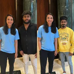 Our coaches with Indian cricketer and RCB captain Smriti Mandhana. We are proud to connect with and learn from the best in the sport.