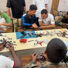 My training is all about getting your hands dirty. Here, you can see soldiers in my workshop, deeply focused on assembling their FPV drones piece by piece, learning the mechanics and electronics firsthand.