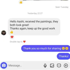 "Hello Aashi, received the paintings, they both look great!" It's always great to hear that the artwork has been safely received and is loved by the client.