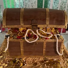 This edible treasure chest was one of my biggest and most exciting challenges! Every single detail, from the chest to the gold coins and pearls, is completely handmade and ready to be devoured.