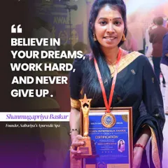 This award is for all of us. Holding the Women Entrepreneur Award, I feel immense gratitude for my family, my team, and for every one of you who believed in my vision of bringing traditional Ayurvedic care to you.