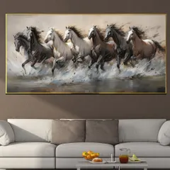 A symbol of growth and good fortune, our seven running horses painting is a Vastu-compliant masterpiece. This crystal glass artwork captures the power and motion of the horses as they run through water, bringing dynamic energy to your space.