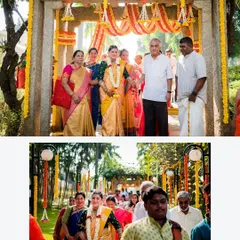 A collage showing the bride's procession with her family, a beautiful and traditional start to the wedding ceremony.