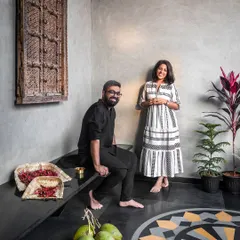 This is us in our element, surrounded by the textures and materials of a recently completed project. We believe in creating spaces that are different yet deeply rooted in a story, and we're excited to share this home with you soon.