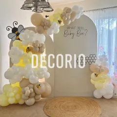 Gender reveals should be fun and unique, like this "What will Baby Bee?" theme. I use a clean, modern backdrop with custom text and a balloon arch in soft yellows and whites, accented with cute bee details for a playful touch.