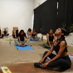 A moment of deep connection and listening during a guided meditation. In our women's circles, we create a space to be seen, heard, and held.