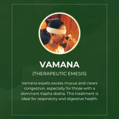 Vamana, or therapeutic emesis, is the first of the five karmas. This image shows a patient undergoing the supervised procedure. It is a controlled process designed to expel excess Kapha dosha (mucus) from the body, making it highly effective for respiratory issues like asthma and congestion.