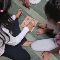 A glimpse into our traditional Indian games workshop. Here, children are learning a strategic board game, which requires logical thinking, keen observation, and fine motor skills.