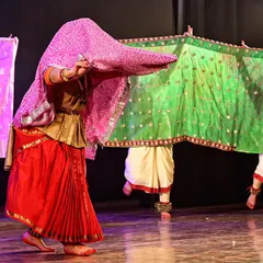 Dancers perform with vibrant textiles in my production 'Mix & Match'. This piece is a tribute to the weavers of India, using the grace of Bharatanatyam and Chhau to narrate the stories woven into our regional sarees.