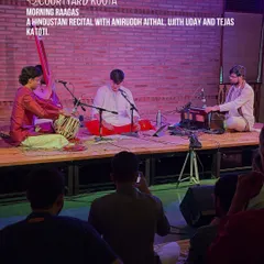 A Hindustani classical recital of 'Morning Raagas' with Aniruddh Aithal, Ujith Uday, and Tejas Katoti. Our space is perfect for these baithak-style concerts, where the audience can sit close and feel truly connected to the music.