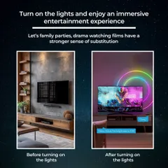 See the difference smart lighting makes. We transform a standard living room into an immersive home theater with dynamic, colorful backlighting that syncs with your entertainment. A simple voice command is all it takes to adjust brightness and set the mood for your movie night.