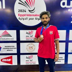 The moment of victory. Our trainee Raghu Mariswamy with his Gold Medal after winning the Men's Singles title at the Egypt International Series 2024.