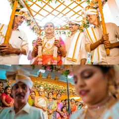 Capturing the bride's grand entrance under a floral canopy held by her family. I use different angles, like the low-angle shot here, to create dynamic and emotional images of key wedding rituals.