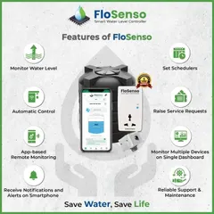 Here are all the features that make FloSenso India's smartest water level controller. From monitoring water levels and automatic control to setting schedules and receiving alerts on your phone, we put complete control in your hands. It's a one-stop solution for smart water management.
