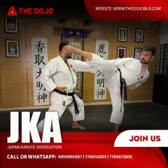 This image captures the dynamic power of a JKA Shotokan side kick. Our training focuses on mastering traditional techniques for maximum impact and self-defense effectiveness.