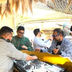 Sharing the stage with the incredible Shankar Mahadevan during a wedding celebration in Mykonos, Turkey. International events often involve unique collaborations.