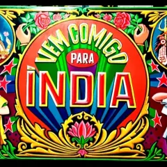 A high-contrast version of the "Vem Comigo" sign, making the colors appear even more vibrant and the details pop.