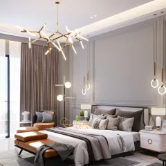 A bedroom should be a personal retreat. We achieved this with a blend of rich textures, layered lighting, and clean lines. The result is a space that speaks of quiet luxury, crafted for comfort and timeless style.