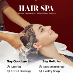 A hair spa is not a luxury, it's essential maintenance for healthy hair. I focus on deep nourishment and intense hydration to tackle dullness, frizz, and scalp stress, leaving you with silky, smooth hair that has a long-lasting shine.