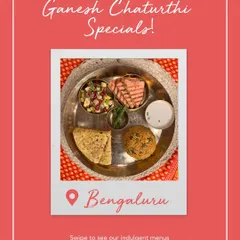 Enjoy the warmth of homemade delights for Ganesh Chaturthi. This image showcases a special festive thali, thoughtfully prepared to bring traditional flavours to your doorstep.