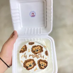 Celebrating the little milestones is so important. This chocolate caramel bento cake with cute lion faces was made to celebrate a baby's fourth month.