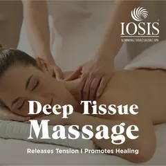 This is our Deep Tissue Massage, a therapy focused on releasing chronic muscle tension. The therapist uses slow strokes and deep finger pressure on contracted areas to alleviate knots and promote healing.