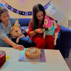 A sweet moment as Max gets a taste of his birthday cake from his owner. These are the memories we love to help create.