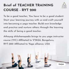 To be a good teacher, you have to be a good student. This is the foundation of our RYT 200 course. We focus on helping you build your own knowledge and practice first, so you can then nurture others with skill and confidence. Our course is affiliated with both VYASA, Bengaluru, and the Yoga Alliance, USA.