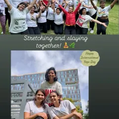 Stretching and slaying together. This collage captures the joy and camaraderie of our outdoor yoga event, with happy faces after a fulfilling practice.