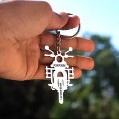 For the bike lover, this custom metal keychain is shaped like a Royal Enfield. I can engrave the owner's name and even their license plate number on it.