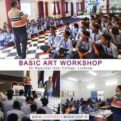 More scenes from our workshop at Rajkumar Inter College, showing the students' enthusiasm for learning the fundamentals of art.