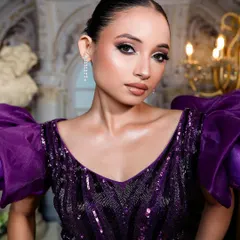 Perfection in purple. A sultry, glamorous look for an editorial shoot with a dramatic, high-fashion dress.