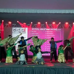 The kids' group from my Kannada Rajyotsava choreography project, hitting their final pose. I work with children of all ages to create fun, engaging, and polished stage performances.