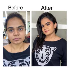 A before and after of a soft party look. I evened out her skin tone, added a subtle brown smokey eye, and a soft lip color for a natural yet polished finish.