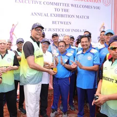 Receiving an award during the SCBA Annual Cricket Tournament. The exhibition match between the Chief Justice of India's XI and the SCBA XI is a great tradition for fostering camaraderie between the Bar and Bench.