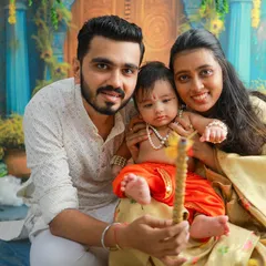 A divine family portrait. Dressing up for the Janmashtami theme isn't just for the kids. I love it when parents join in to create a complete and beautiful festive family photo.