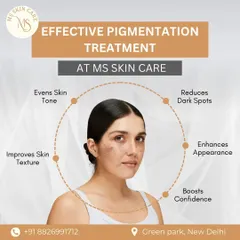 This graphic outlines the benefits of my pigmentation treatments. My goal is to even out skin tone, reduce dark spots, and improve overall texture, which in turn enhances appearance and boosts confidence.